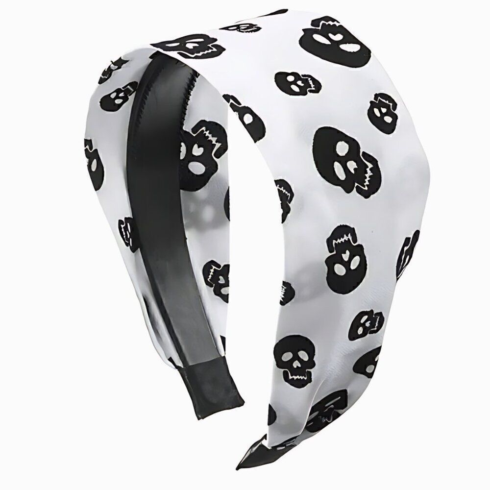 NWT Flying Haunted Printed Skulls Spooky Halloween White Goth Cloth Headband